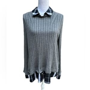 Foxcroft Grant Layered Sweater - Grey/Black Plaid